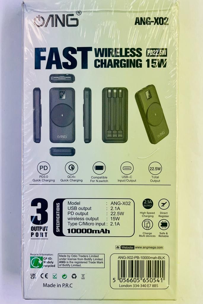 ANG X02 10000mAh Fast Wireless Charging PD22.5W & 15Watt Power Bank Portable Battery Charger