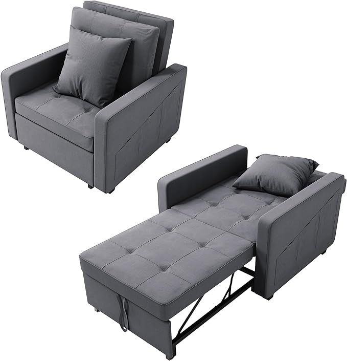 New Grey Single Sofa Bed, 3-in-1 Pull Out Convertible Sleeper Chair Bed RRP £265 Our Price £198