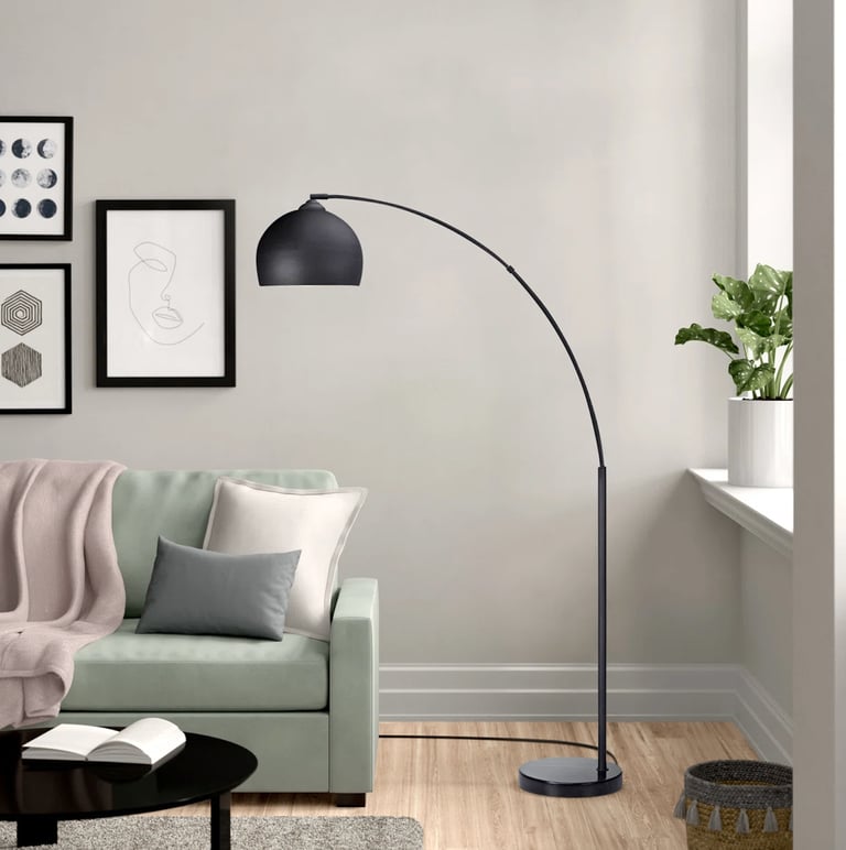 Bonita Arquer 66.93" Arc Floor Lamp, RRP 85, Faux Black Marble Base and Black Bell Shade