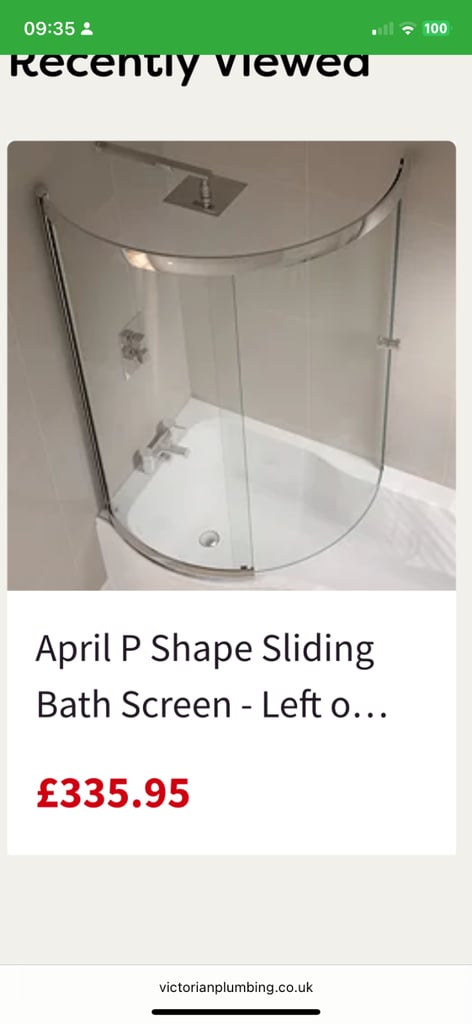 P Shaped Shower Bath and Screen 