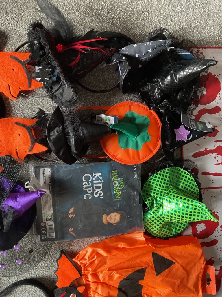 image for Kids Halloween bundle witch’s hats girls tights dog neckerchiefs 