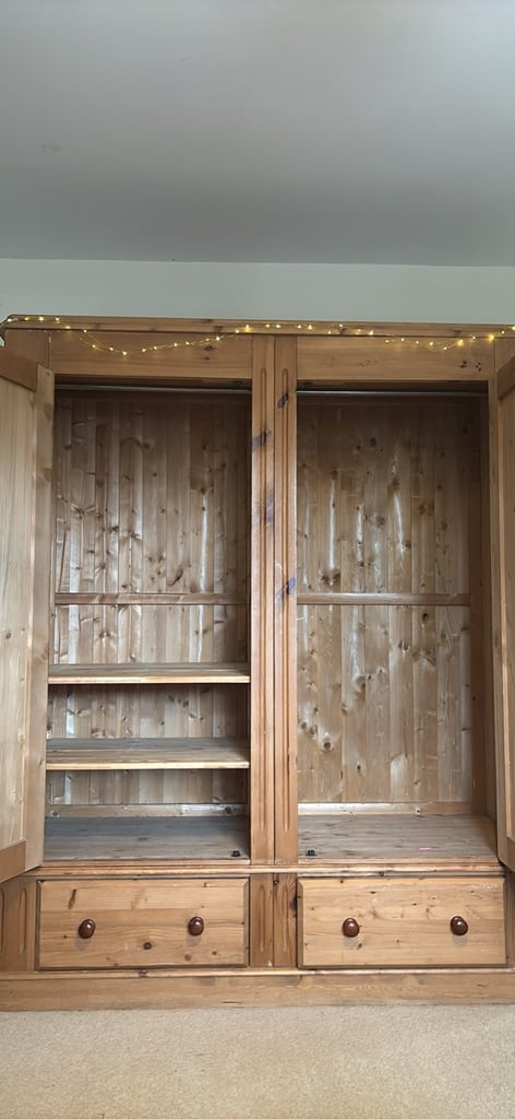 SOLD: Large Double Pine Wardrobe with drawers