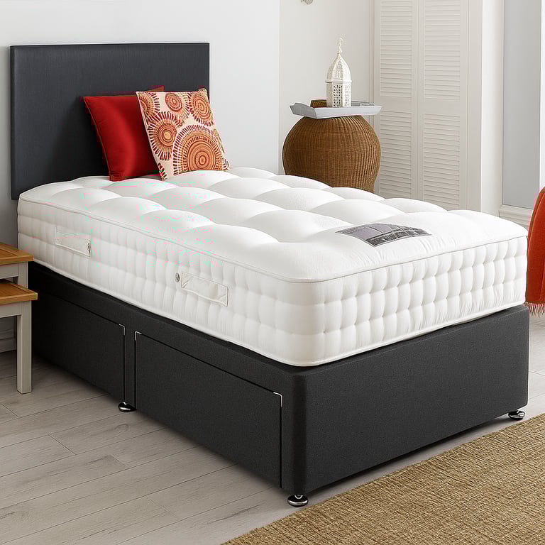 image for Stylish Upholstered Divan Bed with Storage Ideal for Small Double or King Bedrooms