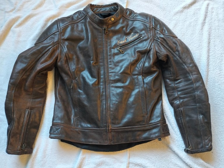 Frank Thomas  ladies Brown Cafe Racer leather motorcycle jacket UK 12 M 36" Bust