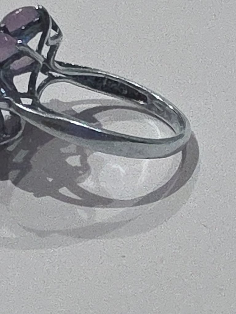 Beautiful sterling silver lavender jade and amethyst cluster ring size N