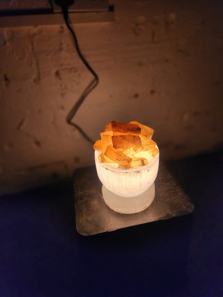 Selenite Crystal Bowl Lamp with Chunks | White & Orange