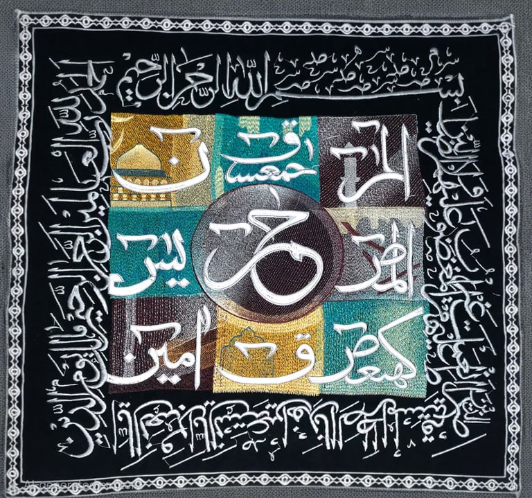 Islamic Calligraphy Wall Art Embroidery on Suede Cloth – Unframed – Home Décor