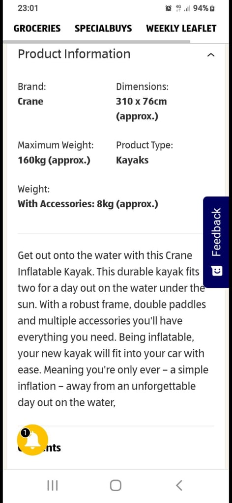 2 seater inflatable kayak plus 2 paddles. Used once 