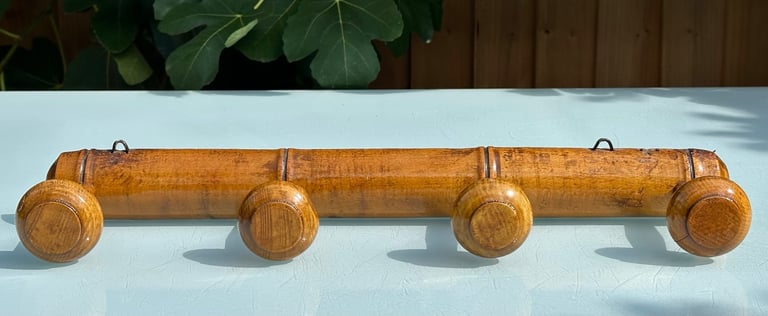 VINTAGE FRENCH FAUX BAMBOO COAT RACK, COAT HOOKS, HAT RACK, FOUR HOOK - L51.5cm - WILL POST!