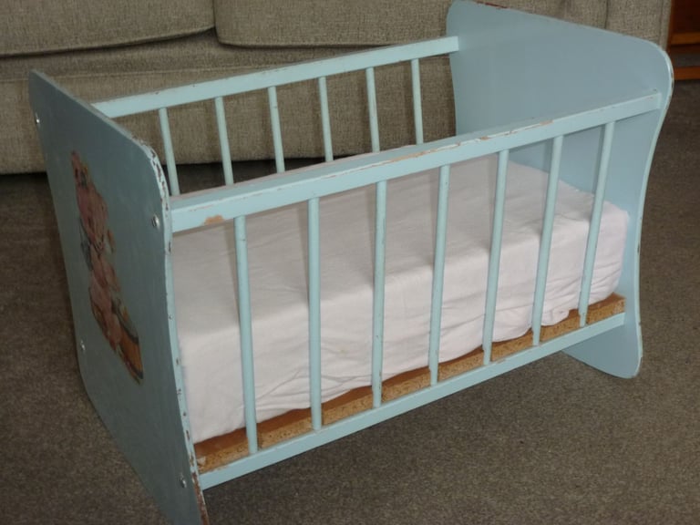 VINTAGE DOLL'S COT AND DOLL