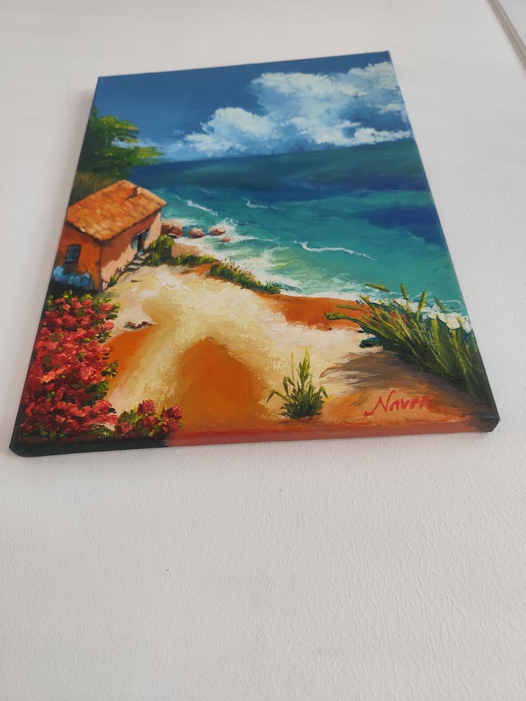 House by the sea oil painting