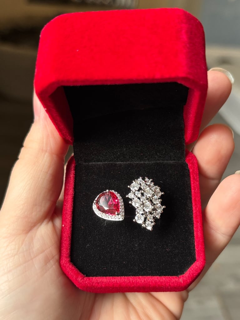 Sterling Silver Red & Clear Zircon Ring 