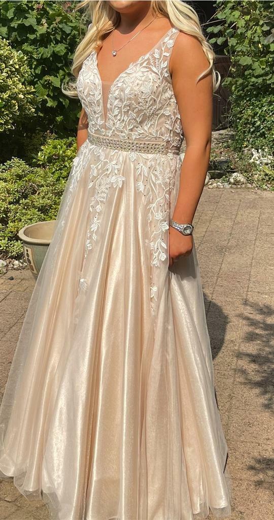 Ladies Occasion Prom Dress Size 10/12 Detail Nude/ Champagne / Pink