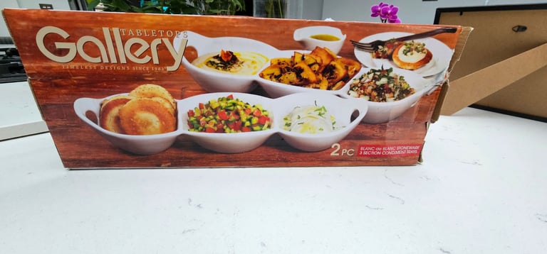 Tabletops Gallery 2pc Stoneware Condiment Trays White