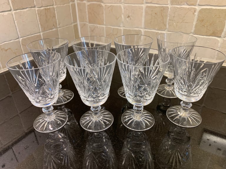 image for Crystal Cut Glass Wine / Port  Glasses - Set of 8