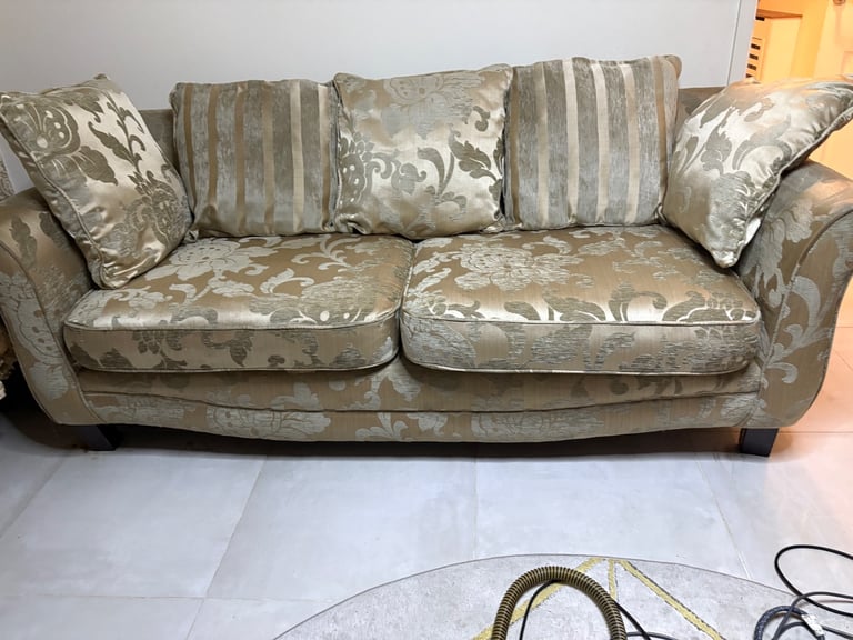 2 x SCS 4-Seater Sofas – Excellent Condition – Mink Gold Fabric – £200 Both – Delivery NG3