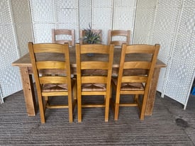 Large 6x3ft solid pine rustic farmhouse dining table and 6 chairs