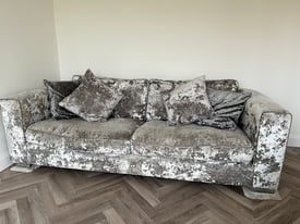 Crushed velvet Sofa, snuggle chair and foot stool