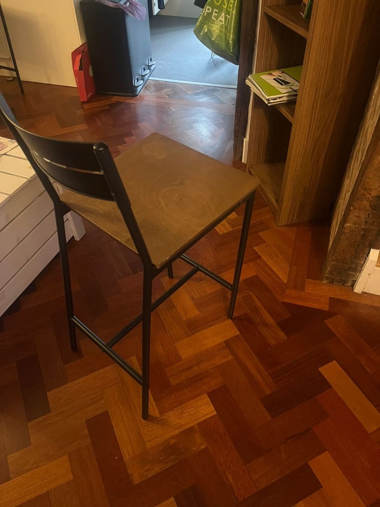 Four IKEA Sandsberg Metal and Wood Bar Stools 