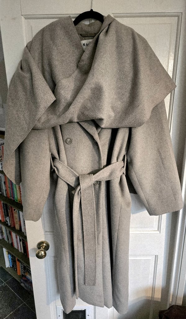 Grey Wool Blend Scarf Coat by NAKDA
