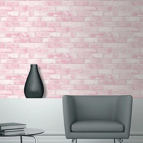 Pink Glitter Brick Wallpaper – Feature Wall, Modern Textured Roll 10m