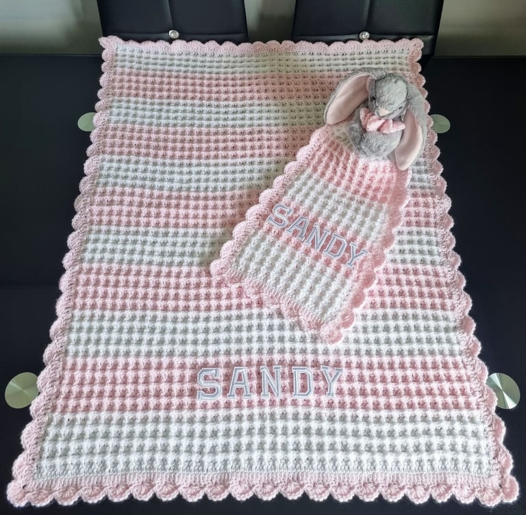 Crochet Baby Blanket, Personalised, Boys and Girls colours available