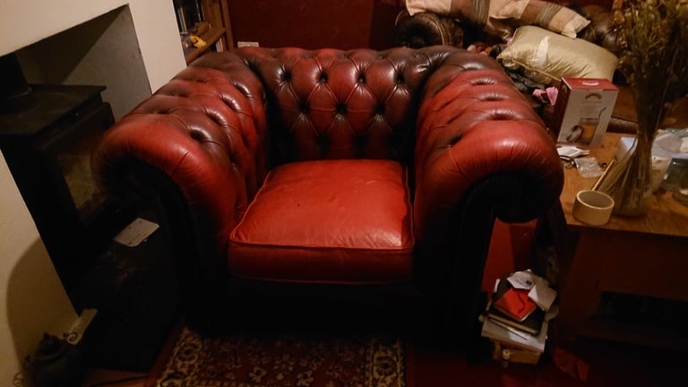 Red Vintage Leather Chesterfield Club Tub Armchair Chair