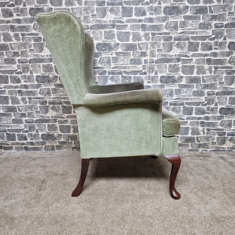 Parker Knoll Wingback Armchair – Green Velvet Upholstery