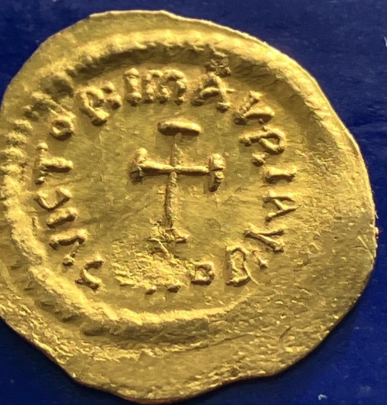 image for 24ct Gold Byzantine Coin Marcie Tiberius Gold Tremessus Roman Coin 582-602AD.