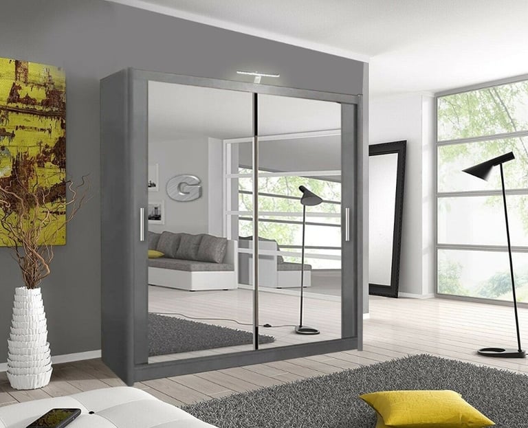 Brand New 2 or 3 Doors Sliding Wardrobe with Full Mirrors in Matte Finish Fast Delivery