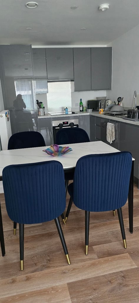 image for Set of 4 Chenille Velvet Navy Blue Valencia Upholstered  Dining Chairs