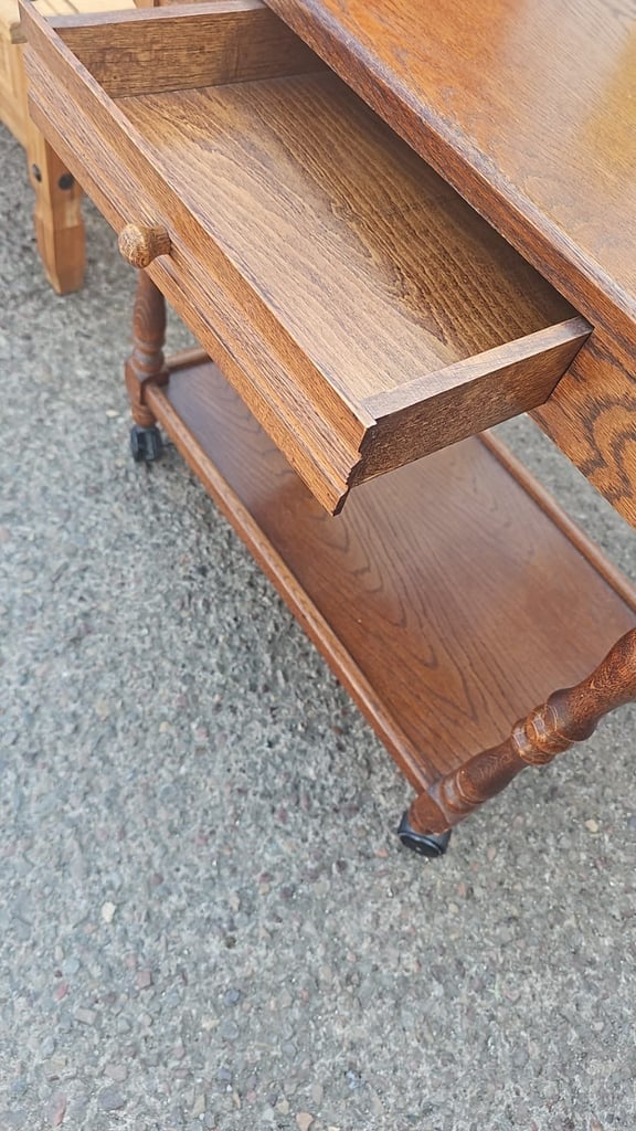 Vintage oak drinks serving trolley 