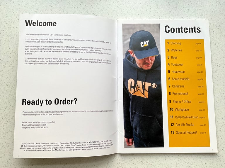 CAT Caterpillar Finning Brand Addition Merchandise Catalogue 2017, Clothes, Watches, Bags, Footwear