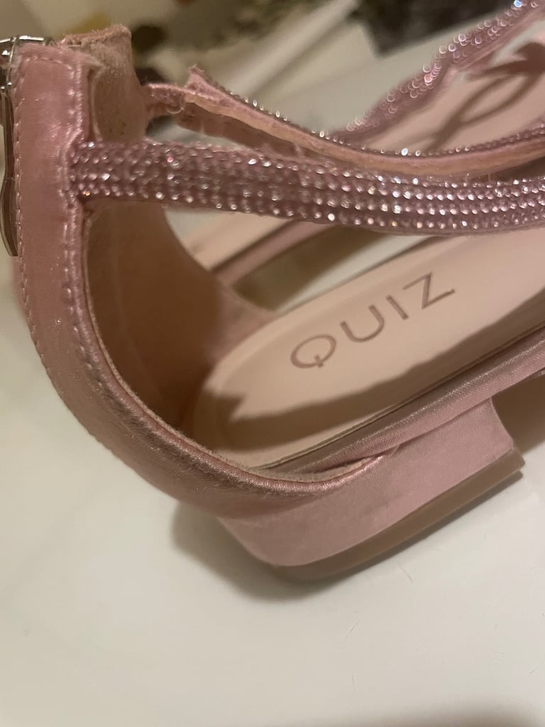 Pink satin diamonte t-strap flat sandal