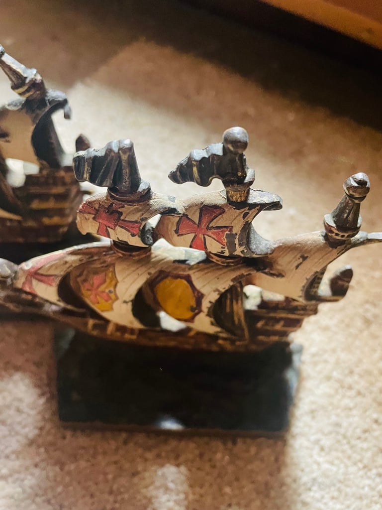 Cold painted bronze galleons book ends