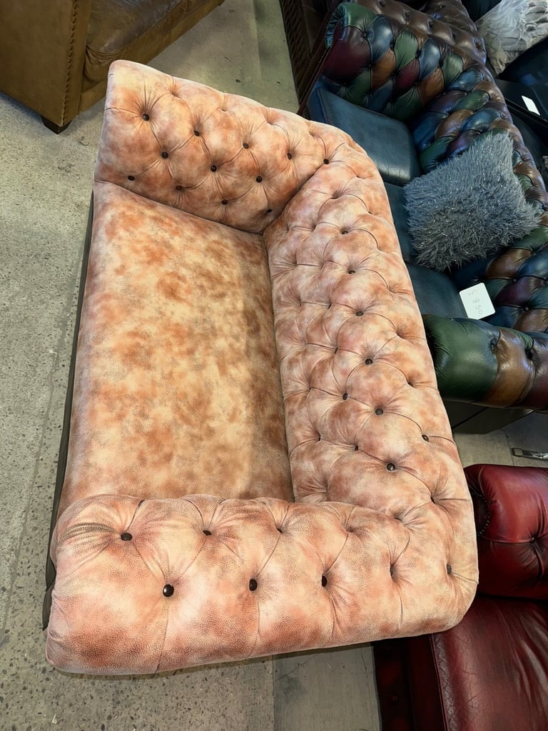 Chesterfield brown leather unique two seater sofa with footstool