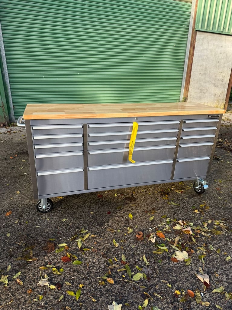 image for 72" Wide Stainless Steel 15 Drawers Tool Box Chest Bench