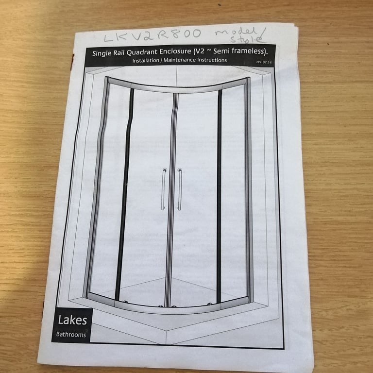 image for Lakes Bathrooms single rail quadrant enclosure model LKV2R800.