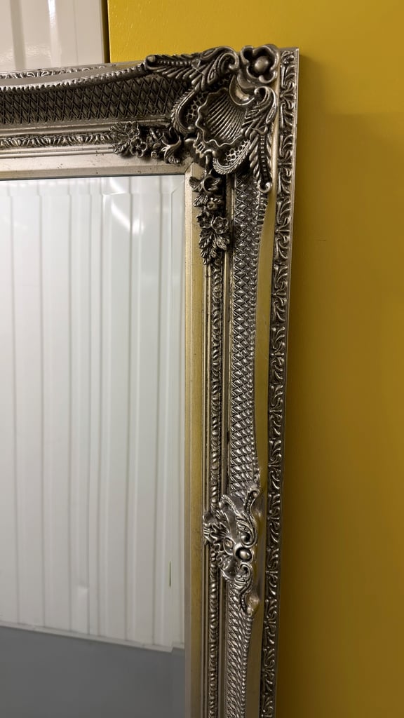 Carved Louis Leaner Silver Mirror