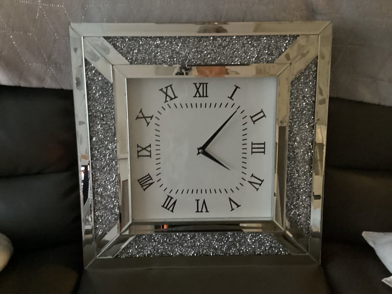 image for Large Mirror and Crushed Diamond Wall Clock  50 x 50 inches 