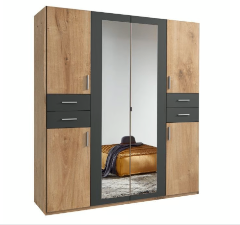 Brand New - Vegas 4 Door Wardrobe with 4 Drawers - Oak