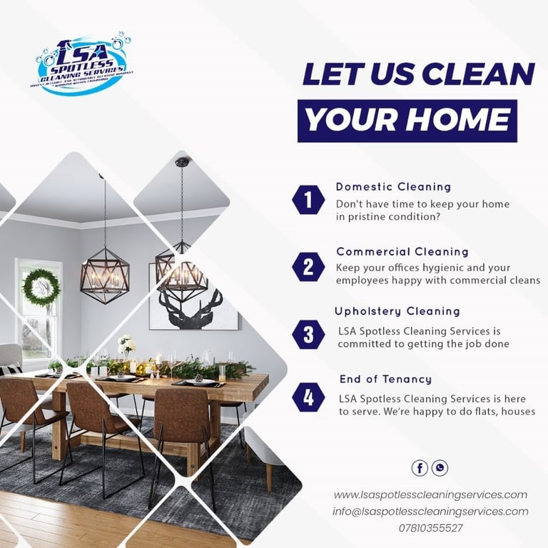Domestic cleaning, Commercial cleaning, Carpet cleaning, End of Tenancy and Deep Cleaning