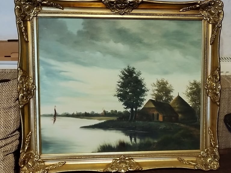 Painting oil on canvas signed by Owen nicely framed 73x64cm