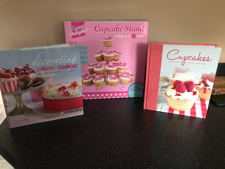 image for New cupcake stand in box and 2 cupcake recipe books