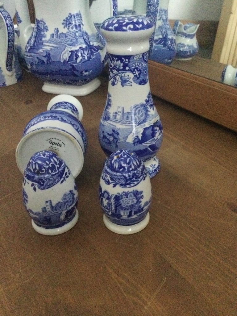 image for Spode Blue Italian Teapot, milk jug and sugar bowl