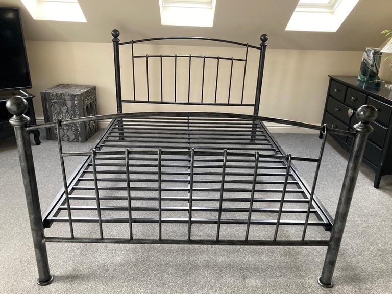 image for Metal double bed frame - charcoal colour