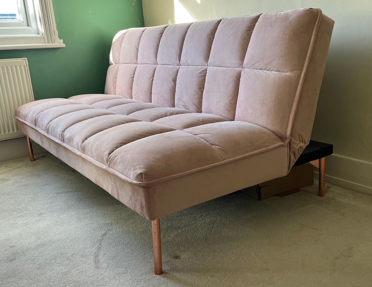 image for Pastel Pink Velvet Sofa Bed