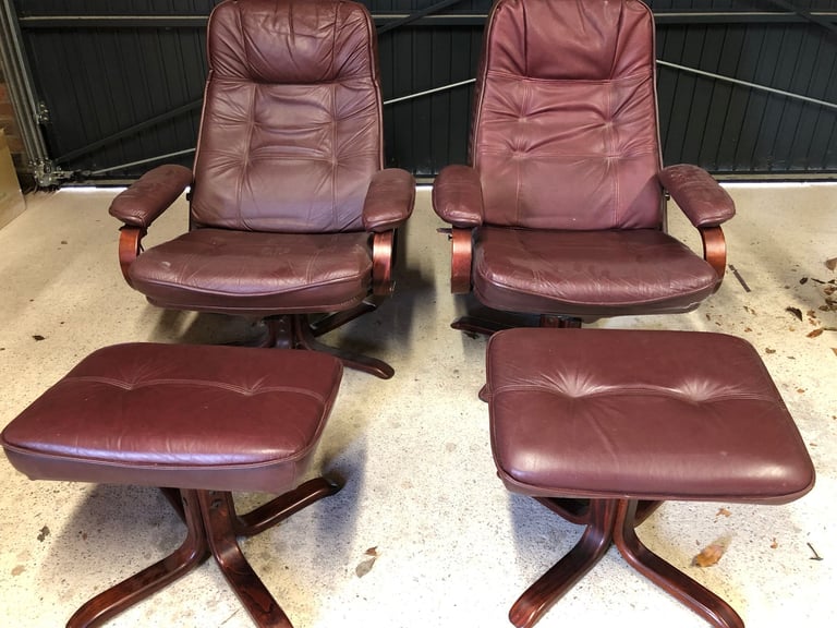 image for 2 brown faux leather recliner chairs