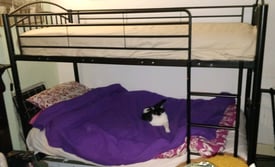 Black metal frame Double Bunk bed with one mattress included