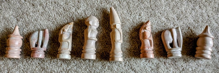 Chess set – African, soap stone chess set, 30cm diameter.   